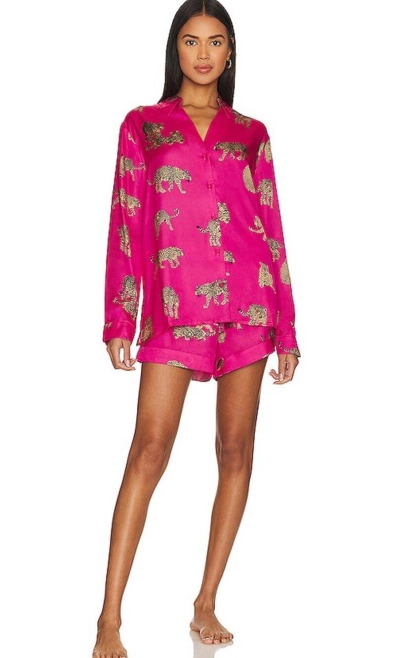 Show Me Your Mumu Early Riser PJ Set XS Fuchsia Feline Leopard Silky NWT $138